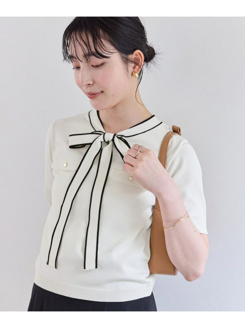 樂天商城 - リボン付き半袖ニットプルオーバー/イージーケア VIS ビス トップス ニット ネイビー ピンク ベージュ【送料無料】[Rakuten Fashion]