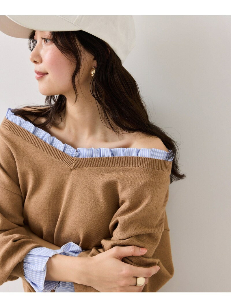 フリルドッキングニットプルオーバー VIS ビス トップス ニット ネイビー ブラウン【先行予約】*【送料無料】[Rakuten Fashion]