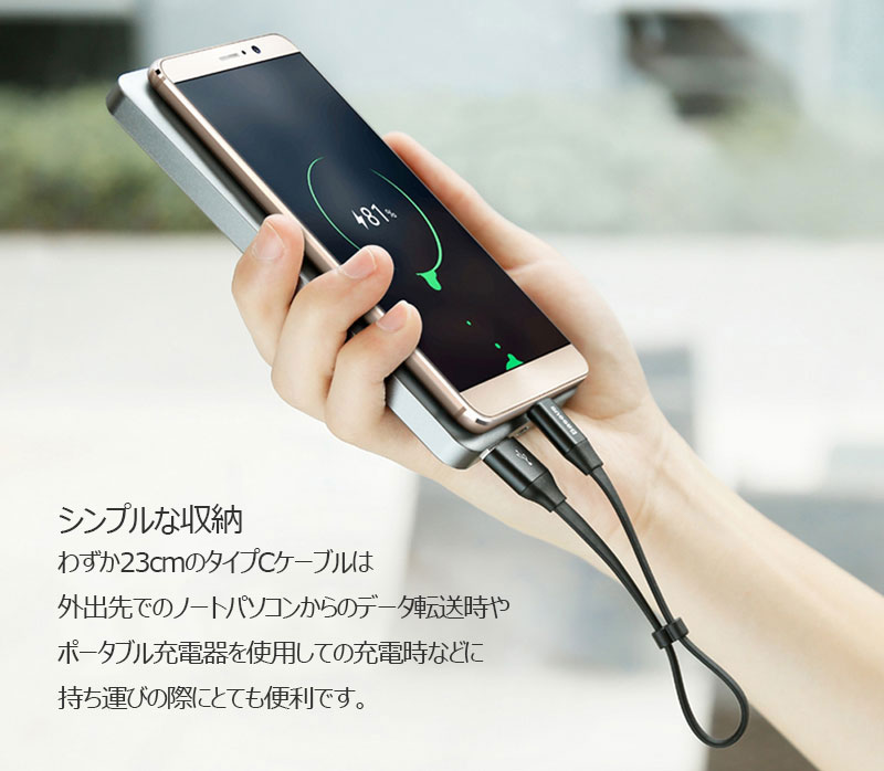 送料無料/Baseus/充電ケーブル/タイプC/急速充電/データ転送/23cm
