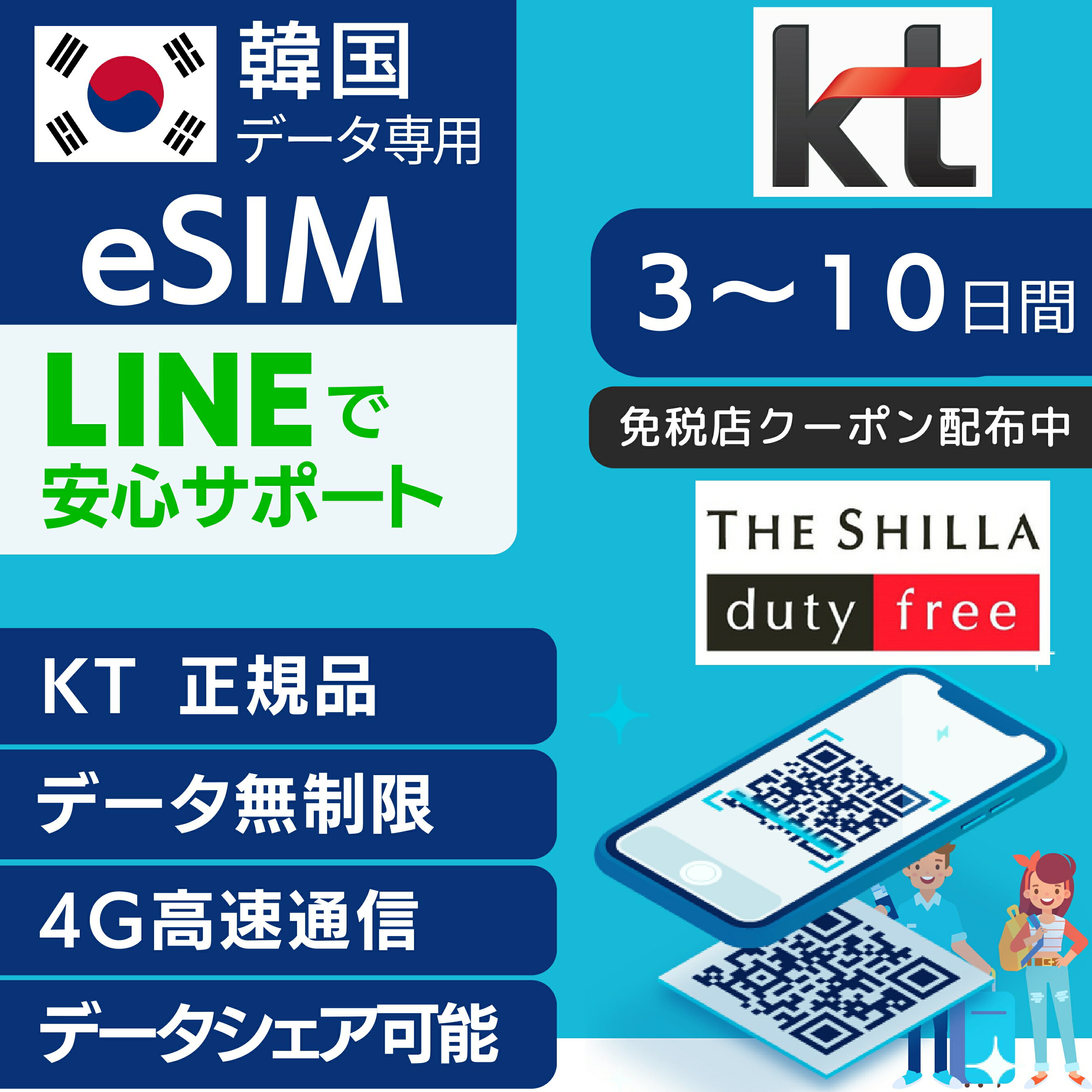 【010 電話番号付き】 即日送付 KT 正規品 韓国 eSIM 3日間 4日間 5日間 7日間 10日間 ウェイティング 順番待ち システム サービス 利用可能 飲食店 カフェ お店の予約 韓国旅行 高速 4G LTE データ無制限 土日可