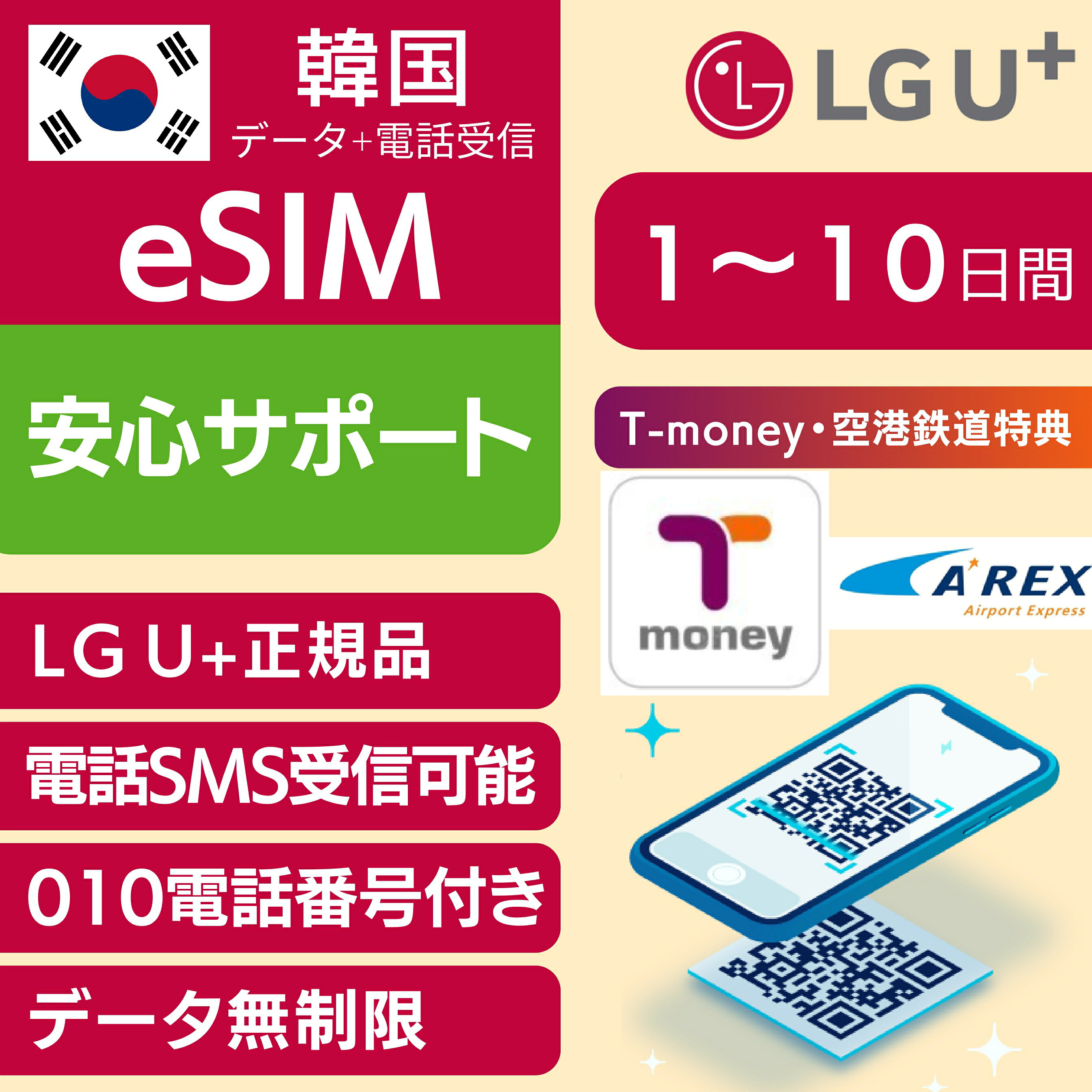 即日送付 LG U+ 正規品 韓国 eSIM 1日間 2日間 3日間 4日間 5日間 6日間 7日間 8日間 9日間 10日間 SMS 音声 電話受信可能 韓国旅行 データ無制限 ※ご利用開始有効期限:27年6月29日