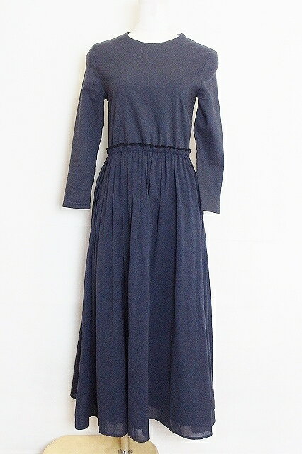 【中古】THE NEWHOUSE リネン混　切り替え　ロングワンピース　八分袖 XS ネイビー ok4224186409