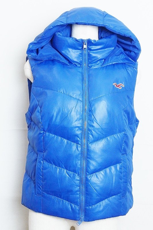 【中古】HOLLISTER ホリスター フード ダウンベスト M ブルー