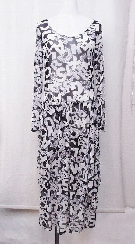 【中古】JOLLY シースルーワンピース　総柄 40 ブラック/ホワイト nm4406189995