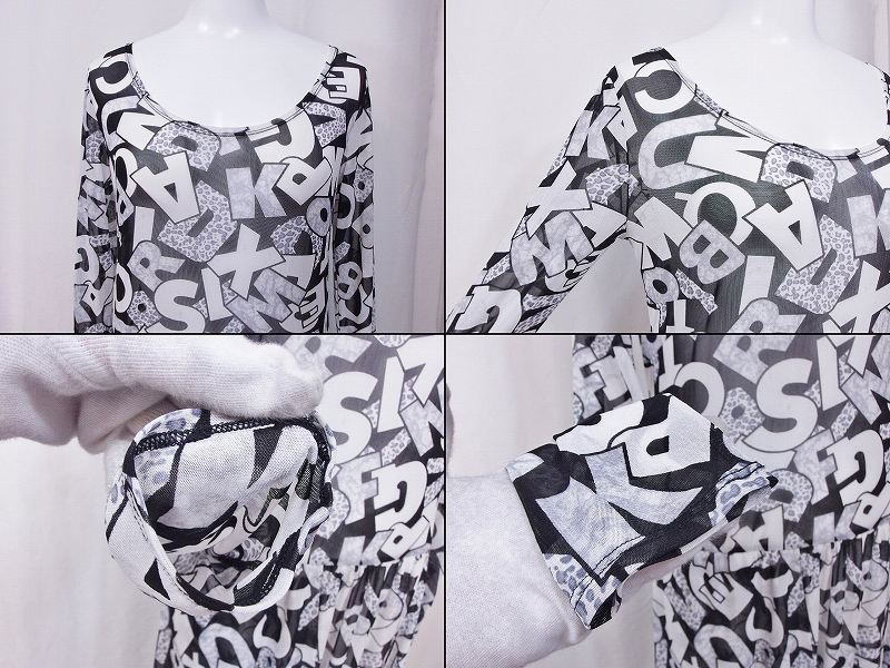 【中古】JOLLY シースルーワンピース　総柄 40 ブラック/ホワイト nm4406189995