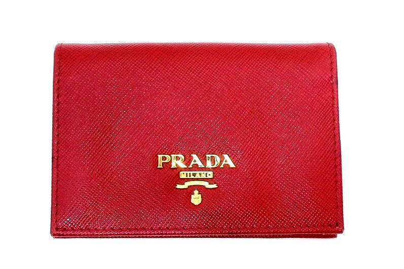 【中古】PRADA プラダ サフィアーノメタル 名刺入れ カードケース 赤×ゴールド金具