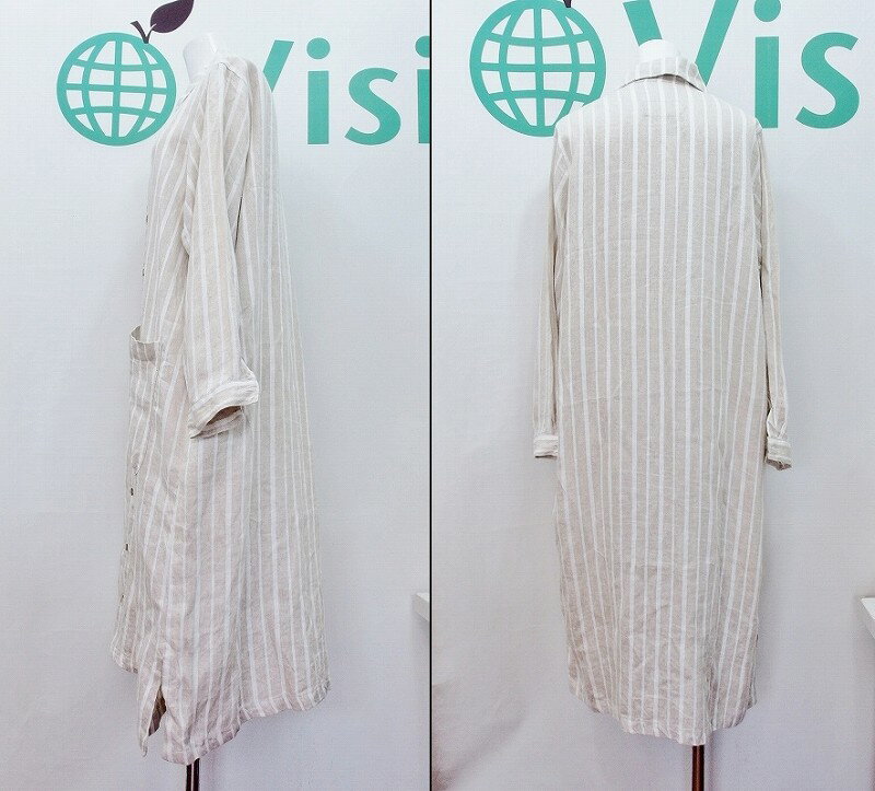 【中古】TEEE　ストライプ　ロングワンピース　リネン 38 18150891 ライトベージュ kz4414194224