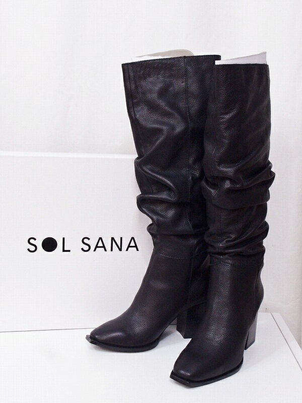 商品名未使用品！SOL SANA（ソル サナ） レザー　ロングブーツ　ルーズ カラーブラック 国内定価41,800円サイズ ( cm )サイズ表記 ： 37 （約23.5cm程度）・ ヒール高さ 8cm・ ヒール残 10/10備考箱サイズ：3辺合計103cm素材レザー付属品元箱/コンディションレベルN・（未使用）コンディションレベルの備考【全体】未使用品の状態です。商品はもちろん、付属品があればそれらにも使用感はありません。管理番号(弊社使用欄)nm4420196254 【2k24】【SFW】【CBK】【Vision】【ビジョン】≪≫SOL SANA（ソル サナ） レザー　ロングブーツ　ルーズ ブラック