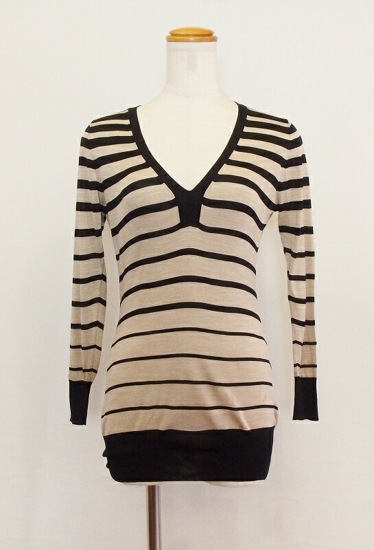 【中古】BALLSEY ボールジー ボーダー Vネック 長袖カットソー 薄手 38 ok4420197162