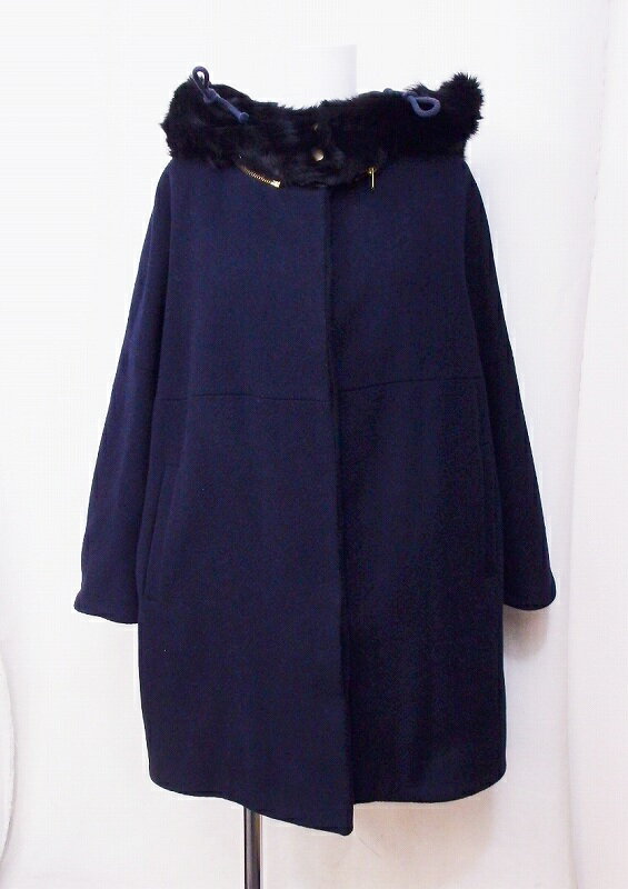 【中古】SOPHIE HULME ソフィ ハルム 英国製 毛皮ゴートフード付き メルトンコート XS 紺 nm4424198712