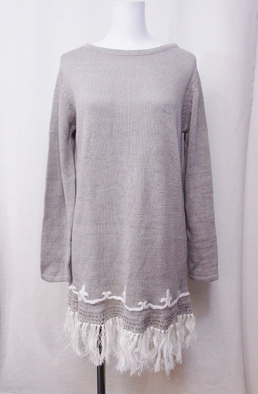 【中古】BEARDSLEY ビアズリー リネン混 フリンジニット チュニック F BEZ1091305A0002 グレージュ系 nm4424199456
