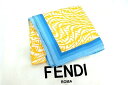 【中古】FENDI フェンディ ズッカ柄 シルク 大判スカーフ イエロー×ブルー kz4424199343