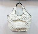 【中古】kate spade ケイトスペード ストロー　リボントート　ドット柄 PXRU1540 アイボリー