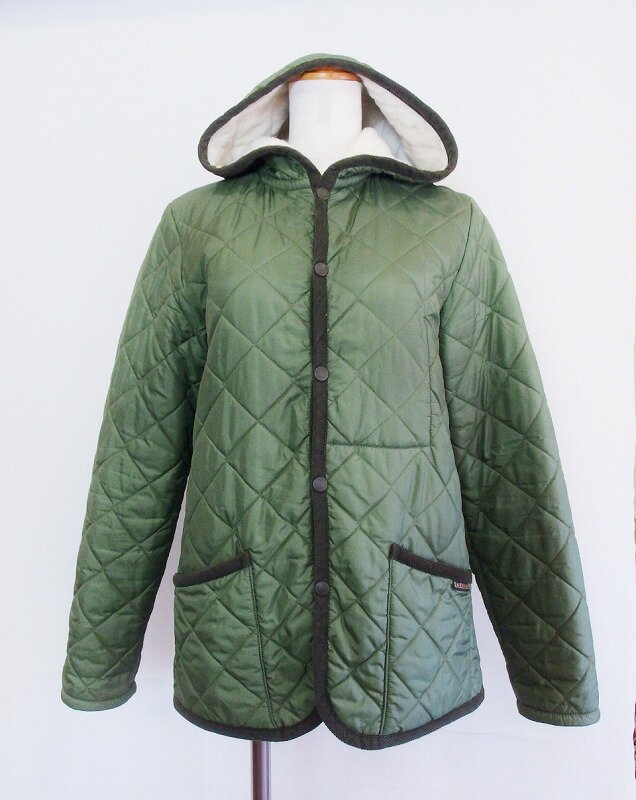 【中古】LAVENHAM ラベンハム キルティング ジャケット コート 中綿・内ボア 10/38 モスグリーン ow4424199105