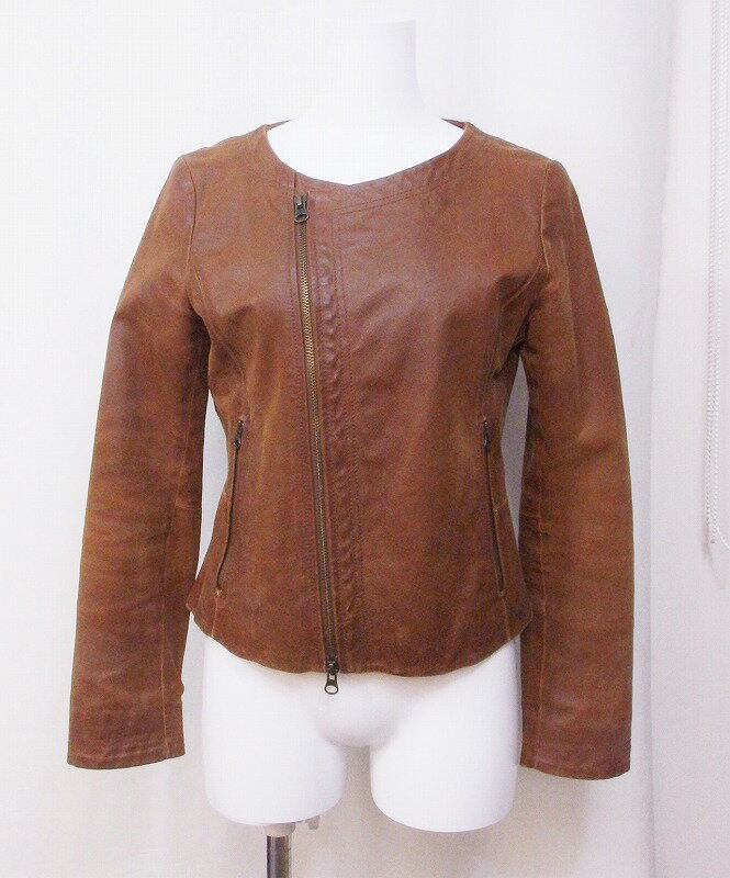 樂天商城 - 【中古】Green Label Relaxing グリーンレーベル 豚革　レザー　ライダースジャケット　*スレあり 38 ブラウン nm4602200215