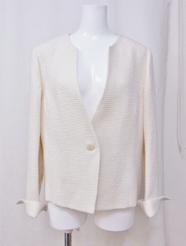 樂天商城 - 【中古】ANNE KLEIN アンクライン ツイード　ノーカラージャケット 15 アイボリー nm4604200811