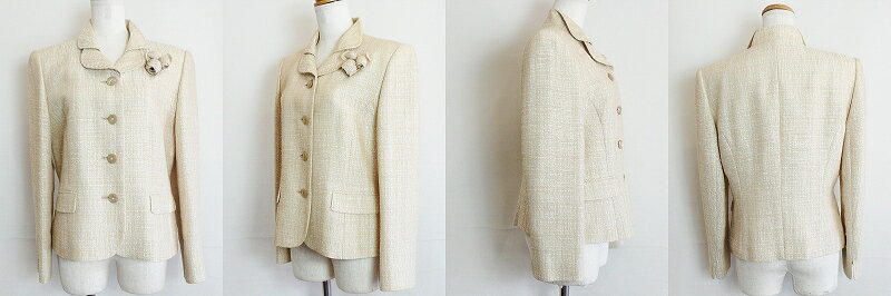 【中古】EVCHATEAU ツイード　スーツ　ロングスカート　コサージュ 11 ベージュ系 ok4604201123