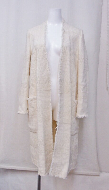 乐天商城 - 【中古】ZARA BASIC ザラベーシック ツイード　ロングコート 前開き M アイボリー nm4604201298