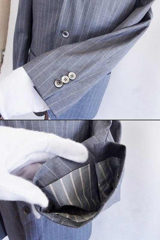 【中古】BOGLIOLI ボリオリ ストライプ柄 シングルスーツ ウール メンズ 50 ライトグレー ok4604201426