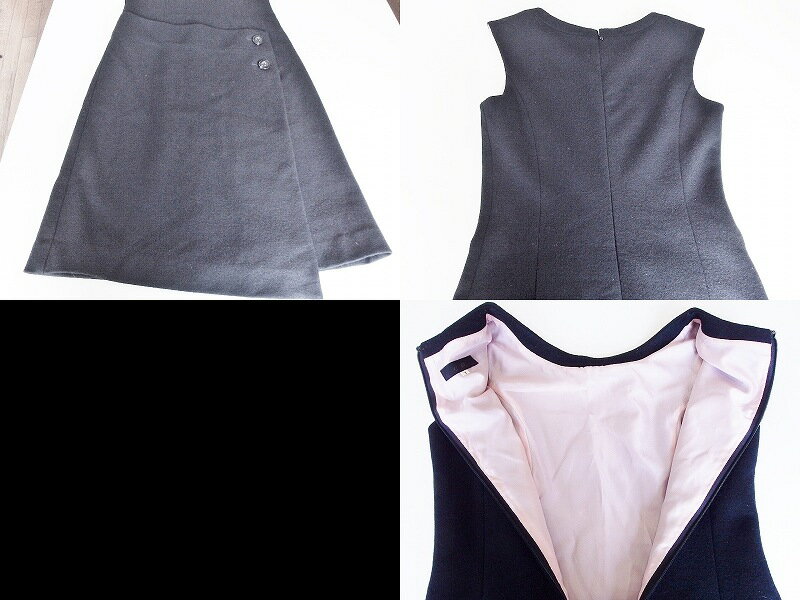 【中古】ef-de エフデ ノースリーブ　ウール　ワンピース　ラップスカートデザイン 7 ブラック ok4606201654