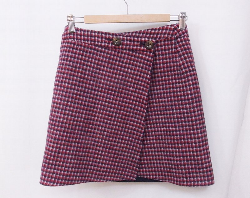 Rakuten - 【中古】Ray BEAMS レイビームス リバーシブル チェックミニスカート ラップ 1 赤系/ネイビー nm4606201946