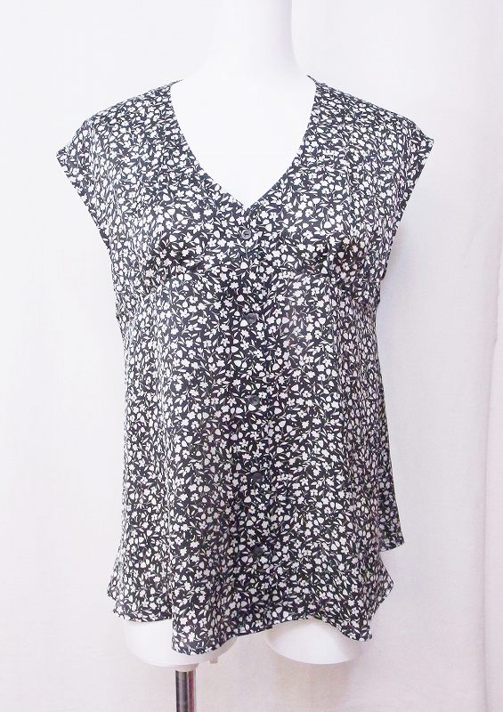 Rakuten - 【中古】UNITED ARROWS ユナイテッドアローズ ノースリーブブラウス　ボタンシャツ 小花柄 黒 nm4610203844