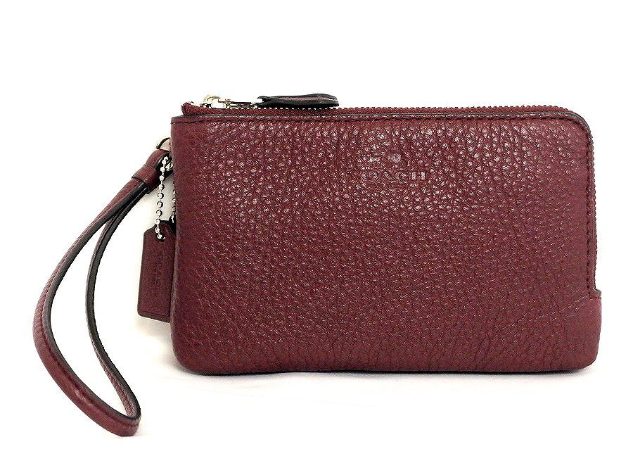 【中古】COACH コーチ レザー ダブルファスナーポーチ シボ革 *内側マチに剥がれ G1680 F66205 ボルドー ow4618206306