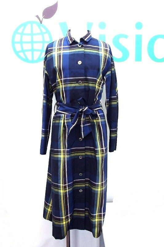 【中古】Gabardine K.T ギャバジンKT ベルト付き ワンピースコート チェック柄 7 ネイビー kz4616206294