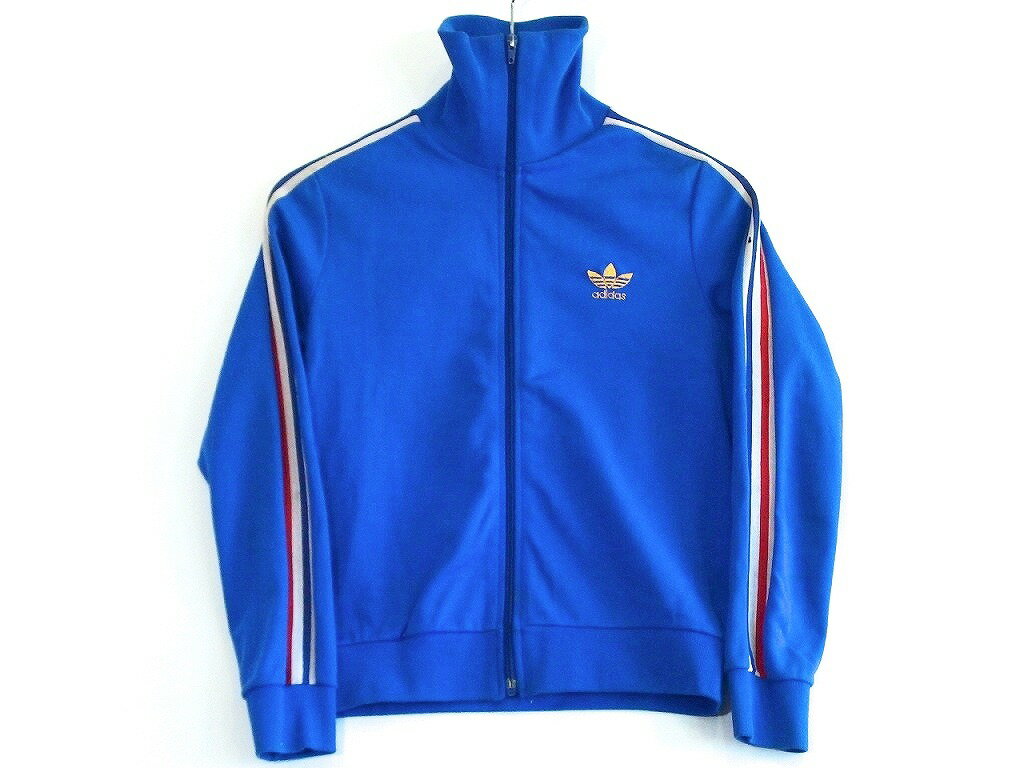 【中古】adidas アディダス 80s トレフォイル 仏製 トリコロール トラックジャージ レディース ポリエステル ブルー