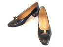 【中古】Salvatore Ferragamo サルヴァトーレフェラガモ レザー ヴァラ パンプス ミニリボン ・5 1/2 C ブラック ok4814214773(4)