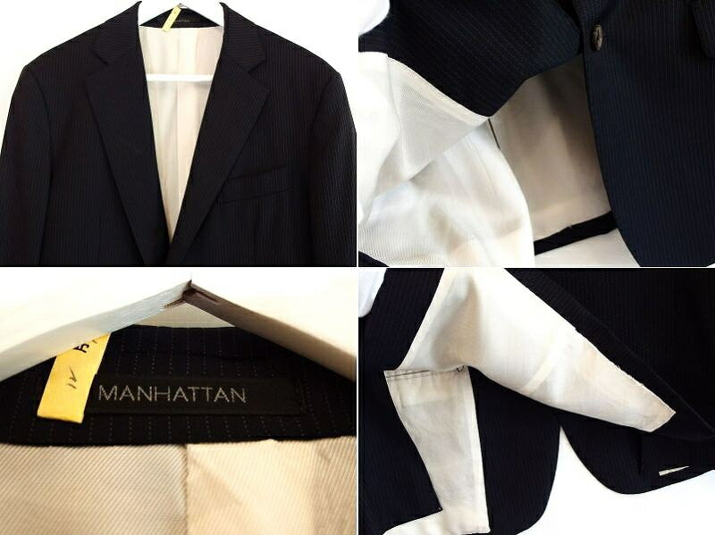 【中古】BARNEYS NEW YORK バーニーズ ニューヨーク ロロピアーナ生地 super130 ストライプスーツ メンズ ・