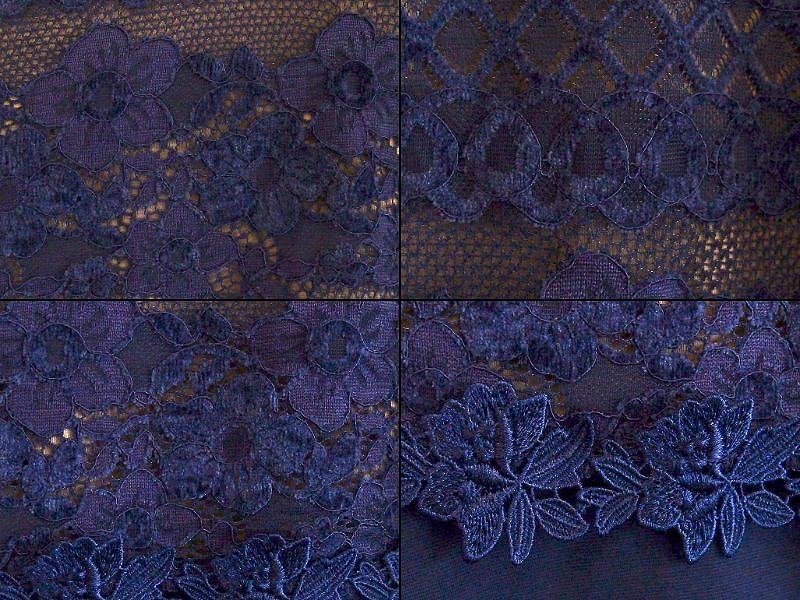 【中古】CHRISCELIN クリスセリーン 花柄レース　長袖　レーススタンドカラー　切り替えデザイン　チュニック　ストレッチ ・40 紺|ベージュ