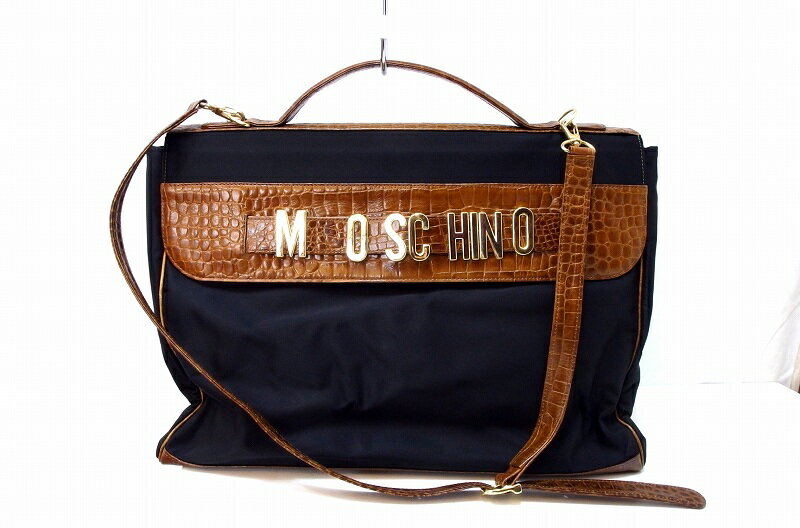 【中古】MOSCHINO モスキーノ ナイロン×型押しレザー　ロゴ金具　2WAY ハンドバッグ ショルダーバッグ ..