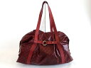 【中古】GHERARDINI ゲラルディーニ ナイロン×レザー ボストンバッグ ショルダーバッグ 総柄 ポーチ付き レッド ok4818216107