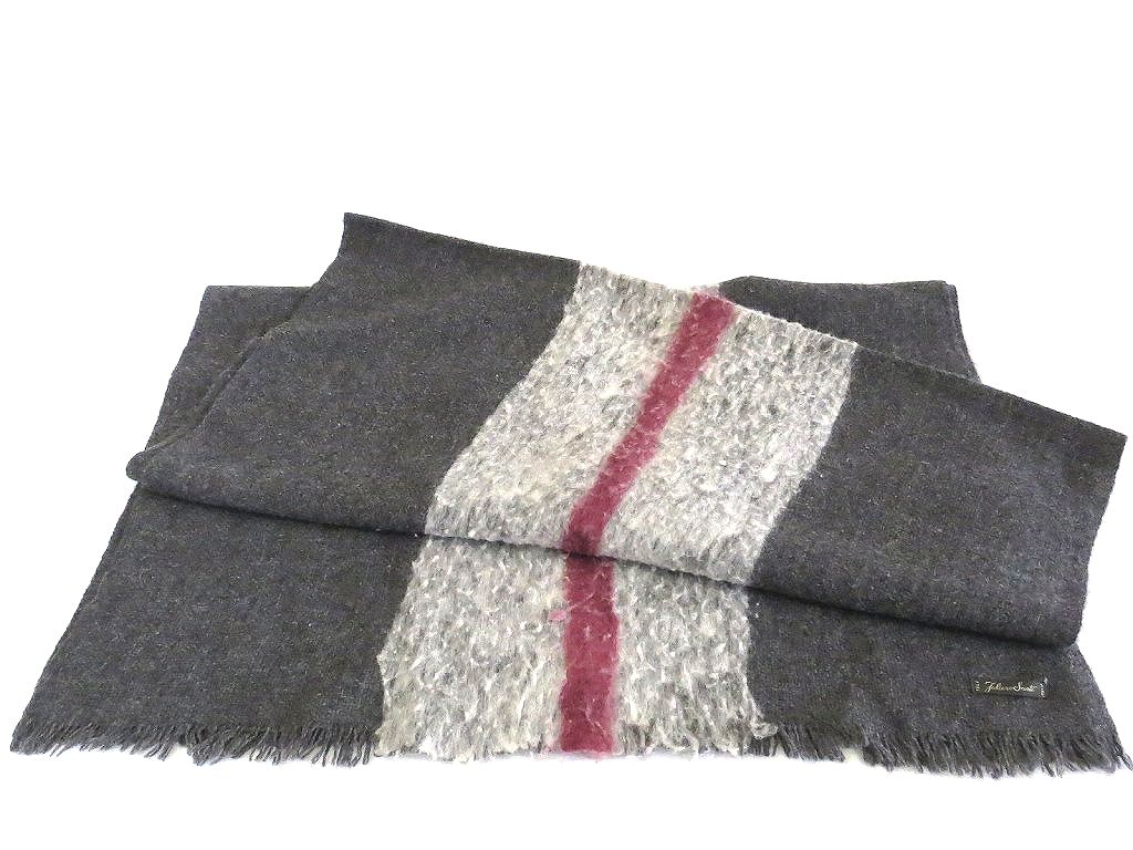 【中古】Faliero Sarti ファリエロサルティ ストール/マフラー フリンジ 毛羽立ち ※素材タグなし グレー ok4824218955