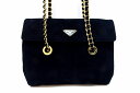 【中古】PRADA プラダ スエード ダブルチェーン 肩掛け ショルダーバッグ ゴールド金具 ヴィンテージ ※保管品 ブラック kz4824218553
