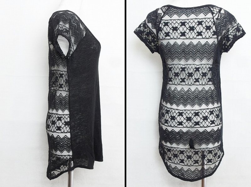 【中古】ZARA ザラ 半袖　レース　チュニック ブラック ok3808152986