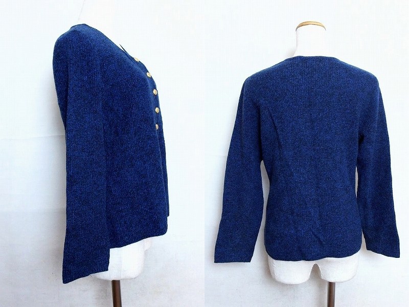 BRAND VISION ブランドビジョンの【中古】LEVEN　カシミヤ混　丸首ニットカーディガン ブルー系 ok3824161430｜アングル2