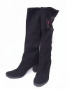 【中古】KENZO ケンゾー スエード ロングブーツ 花柄プリント 表記タグ無し 黒 nm4022173194