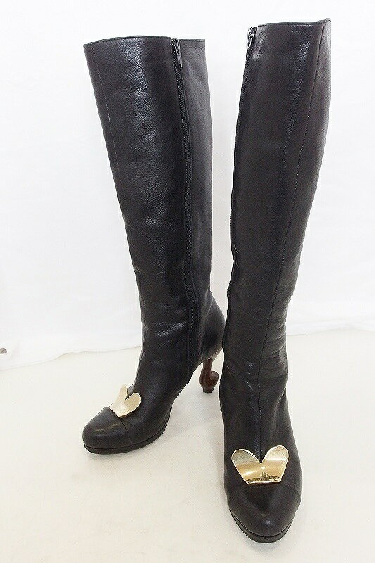 【中古】tyaketyoke ちゃけちょけ レザー　ロングブーツ 22 1/2 ブラック ok4202174686