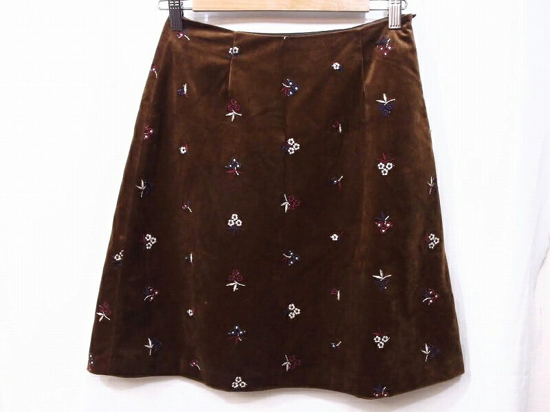 Rakuten - 【中古】NATURAL BEAUTY BASIC ナチュラルビューティーベーシック ベロア×刺繍　台形スカート M ブラウン nm4018170808