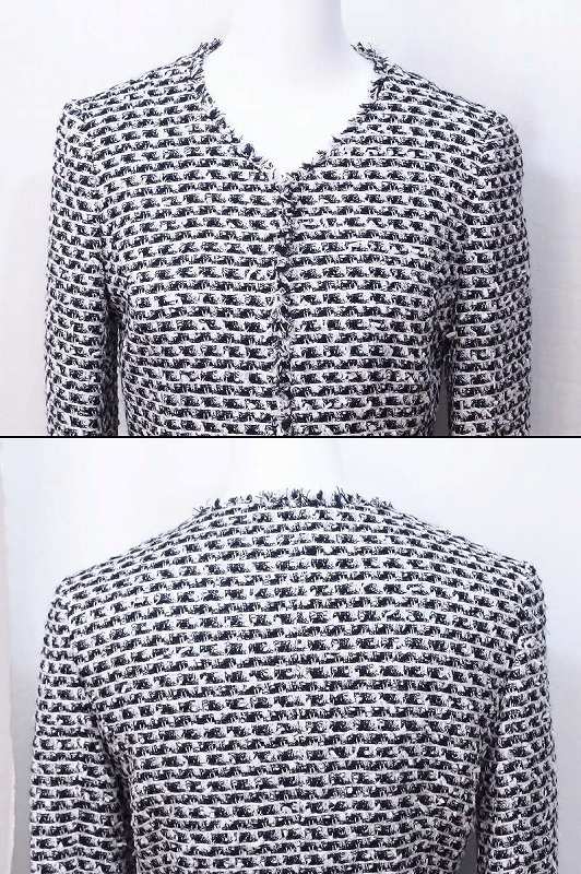 【中古】NATURAL BEAUTY ナチュラルビューティ ノーカラー　ツイードジャケット 34 ネイビー/ホワイト kz4018171061