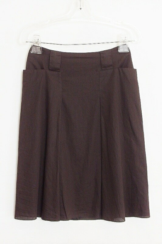 Rakuten - 【中古】LANVIN ランバン コットン　スカート　春夏　薄生地　細ストライプ ブラウン ok4214181653