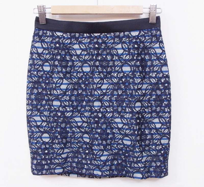 【中古】LOVELESS ラブレス 膝上スカート 刺繍 36 ネイビー系 nm4222185483