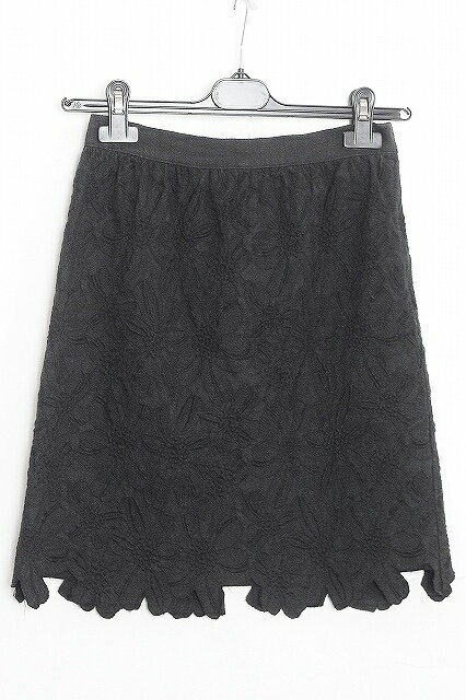 Rakuten - 【中古】BEARDSLEY ビアズリー レース花柄刺繍　スカート　膝丈　コットン×リネン 黒 ok4220184571
