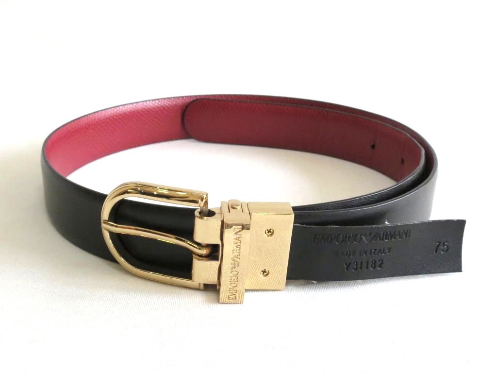 【中古】EMPORIO ARMANI エンポリオアルマーニ レザー　レディースベルト　ゴールド金具 75 ブラック ok5010222482