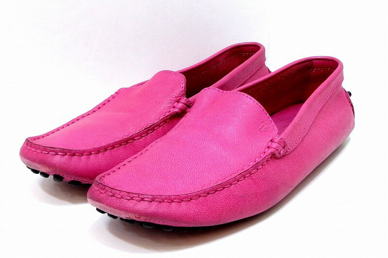 【中古】TOD'S トッズ ドライビングシューズ ローファー レザー ・36.5 ピンク kz502 ...
