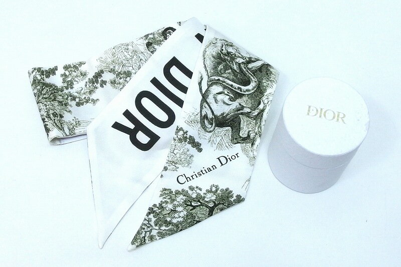 Christian Dior クリスチャンディオール ミッツァ シルク リボンスカーフ ロゴ×アニマル kz5022227557