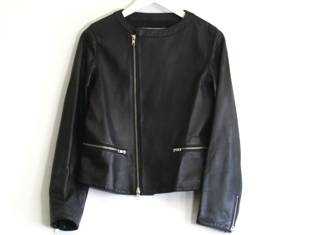 乐天商城 - 【中古】Sugar Rose シュガーローズ ラムレザー　ジップアップ　ライダースデザイン ジャケット ・F ブラック kz5202229461