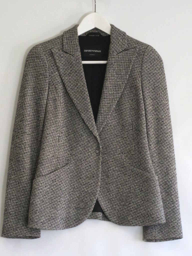 乐天商城 - 【中古】EMPORIO ARMANI エンポリオアルマーニ テーラードジャケット　ウール　総柄 ・36 ブラック/ホワイト ok5202229533